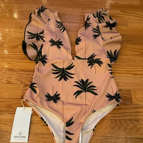 Ancora NWT size Medium Tropical Palm ladies One Piece Swimsuit - Picture 4 of 5